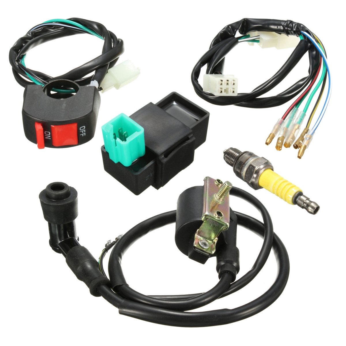MOMOALA Wiring Loom Kill Switch Coil CDI Spark Plug Kit compatible with 110cc 125cc 140cc Pit Bike
