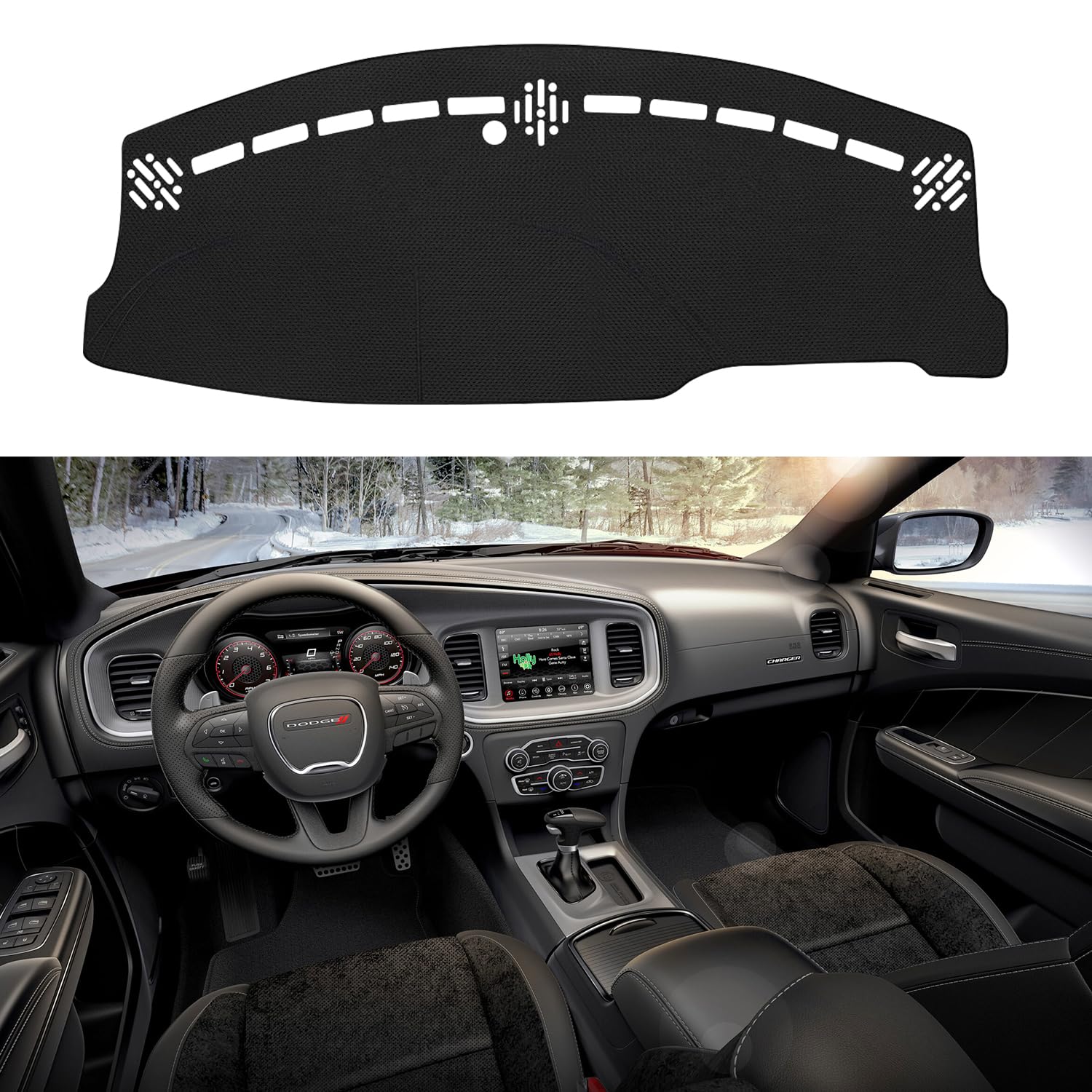 Photo 1 of VAFMOLEI Dashboard Dash Cover Mat for Dodge Charger 2011-2023 Polyester Custom Fit Dodge Charger Accessories Dash Cover Black Trim (Charger 2011-2023, Black)