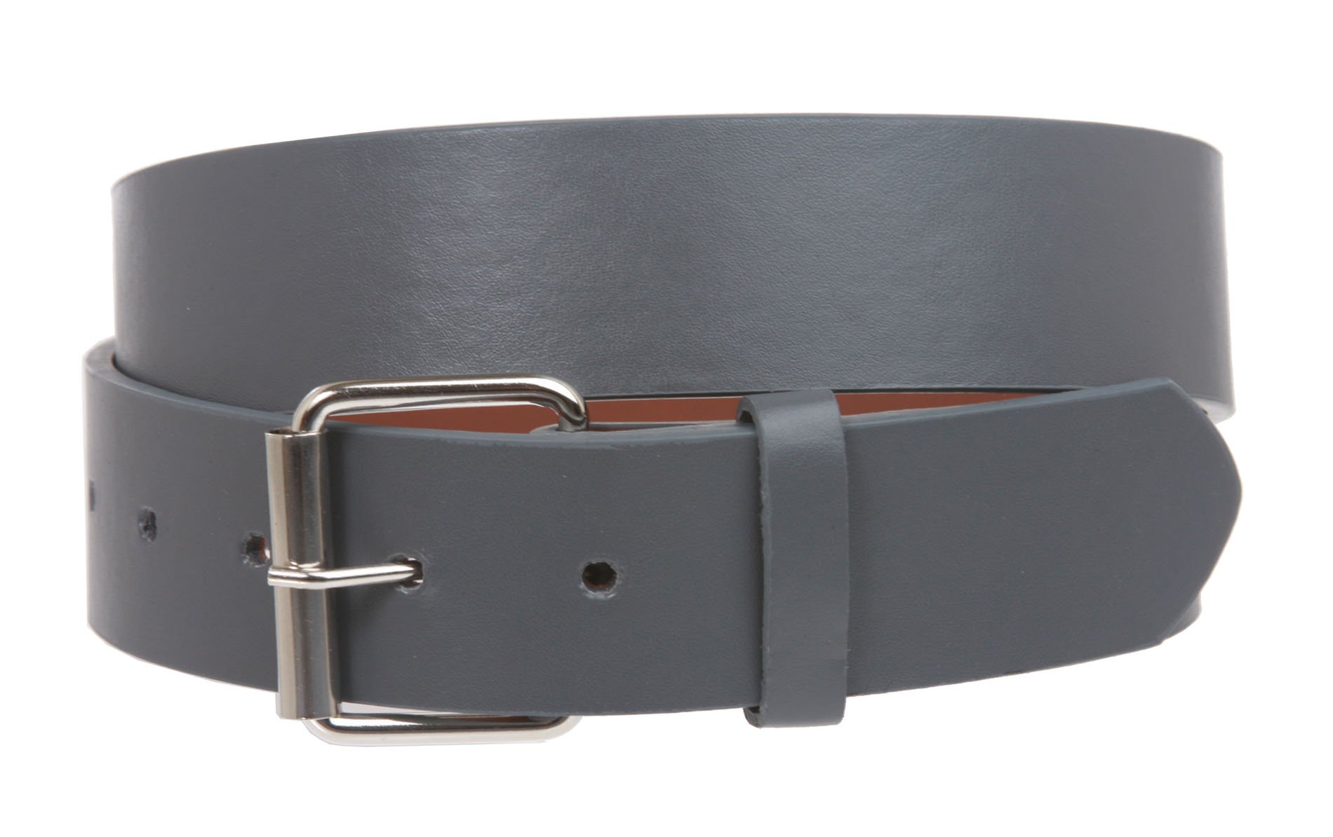 Photo 1 of 1 1/2" (38mm) Snap On Plain Leather Jean Belt With Roller Buckle, Grey | m (32-34" waist)