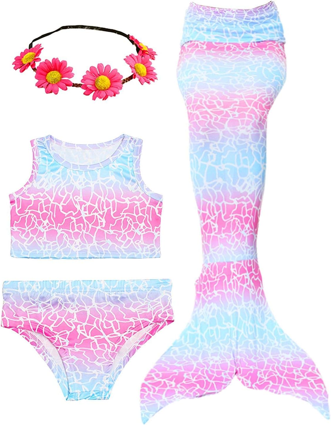 3 Pcs Girls Swimsuit Mermaid for Swimming Princess Mermaid Birthday Party Supplies Gifts Set for 3-12Y