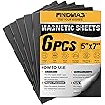FINDMAG Magnetic Adhesive Sheets, 6 Pack Each 5" x 7" Flexible Magnet Strips with 3M Self Adhesive Backing, Cut and Customize Sheets Magnet for Picture, Photo, Craft, DIY and Stickers
