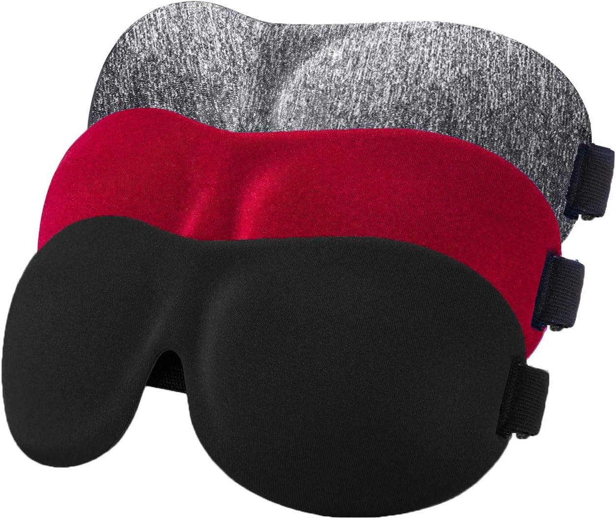 YIVIEW Sleep Mask Pack of 3, Lightweight & Comfortable Super Soft Adjustable 3D Contoured Eye Masks for Sleeping, Travel, Shift Work, Naps, Night Blindfold Eyeshade for Men Women, Gray/Red/Black: Health & Personal Care