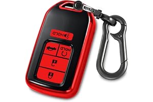 Kirsnda for Honda Key Fob Cover with keychian,TPU Protection Key Case Compatible with Civic Accord Pilot CRV HRV CRZ Crosstour Smart Remote Key(Red,5 Button)