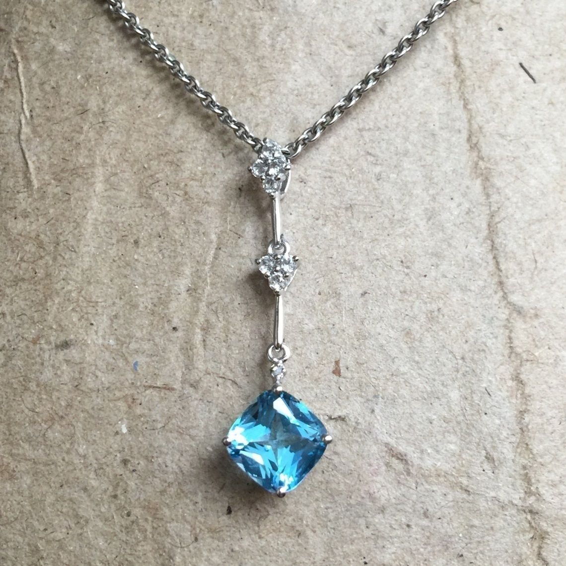 Amazon.com: Cushion Blue Topaz Pendant White Topaz Dangling Necklace in
