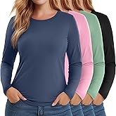 Oakgarden 4 Pack Women's Plus Size Long Sleeve Shirts, Crew Neck Slim Fit Tunic T Shirt Casual Basic Tops