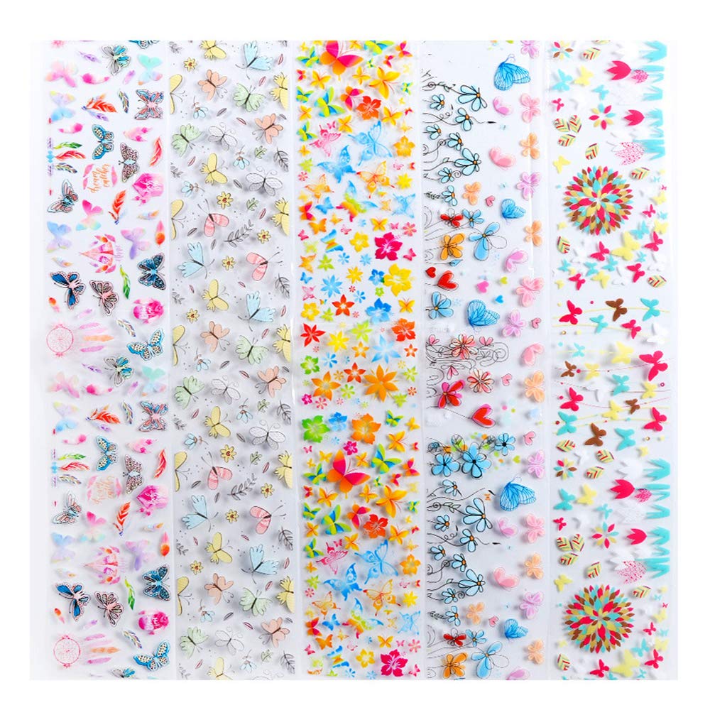 Kalolary 10 Sheets Butterfly Nail Art Foil Transfer Stickers Decals Flower Nail Foil Adhesive Stickers Starry Sky Manicure Transfer Tips Nail Art DIY Decoration Accessories Kit for Women: Beauty
