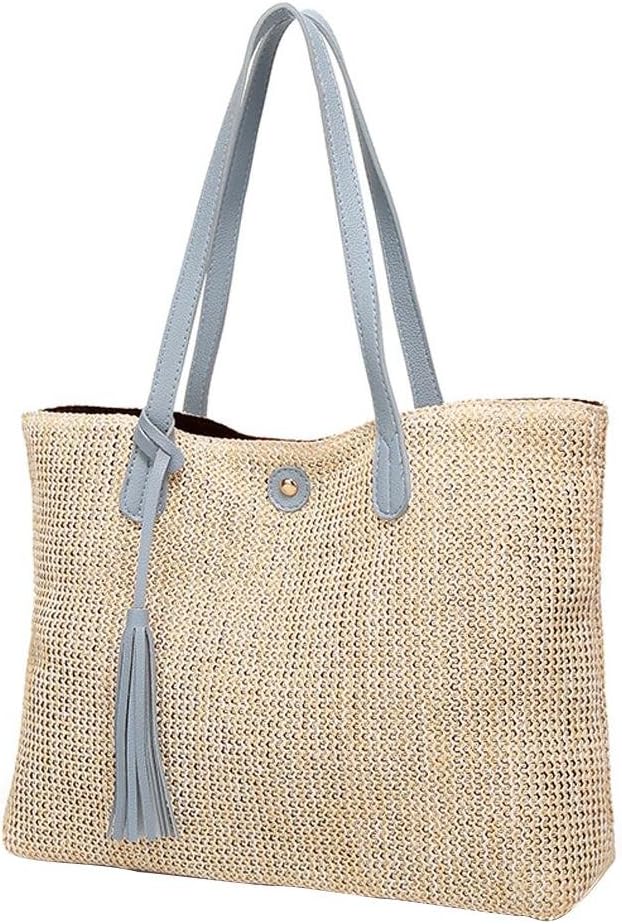 Augproveshak Summer Beach Bag, Womens Straw Handbag Straw Shoulder Bag for Beach Travel Holiday Vacation And Daily Use