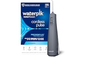 Waterpik Cordless Pulse Rechargeable Portable Water Flosser for Teeth, Gums, Braces Care and Travel with 2 Flossing Tips, Waterproof, ADA Accepted, WF-20 Gray, Packaging May Vary