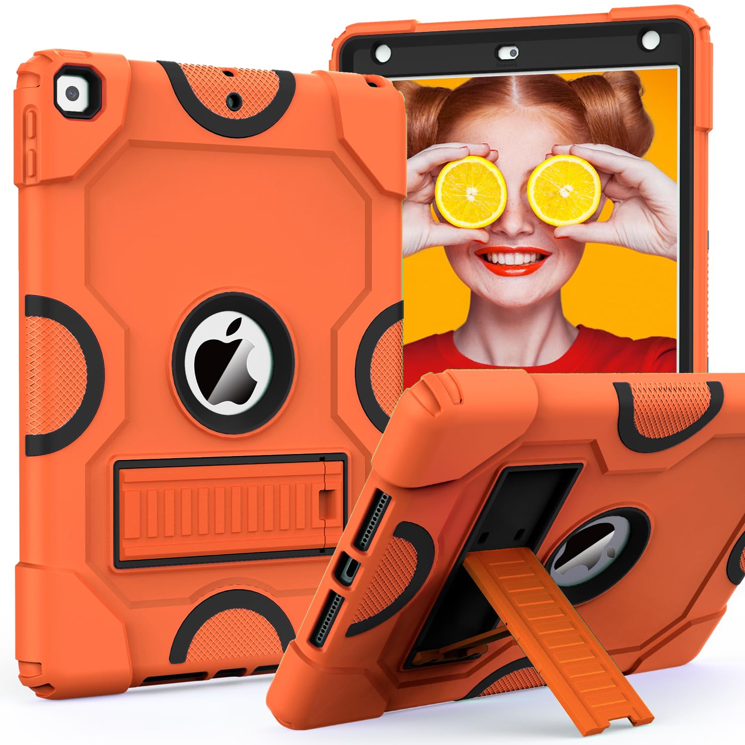 Photo 1 of ZoneFoker for iPad 9th Generation Case, iPad 8th 7th Generation Case, iPad 10.2 Inch 2021/2020/2019 Case, Heavy Duty Rugged Shockproof Protective Cover with Kickstand for Kids Boys Girls Orange