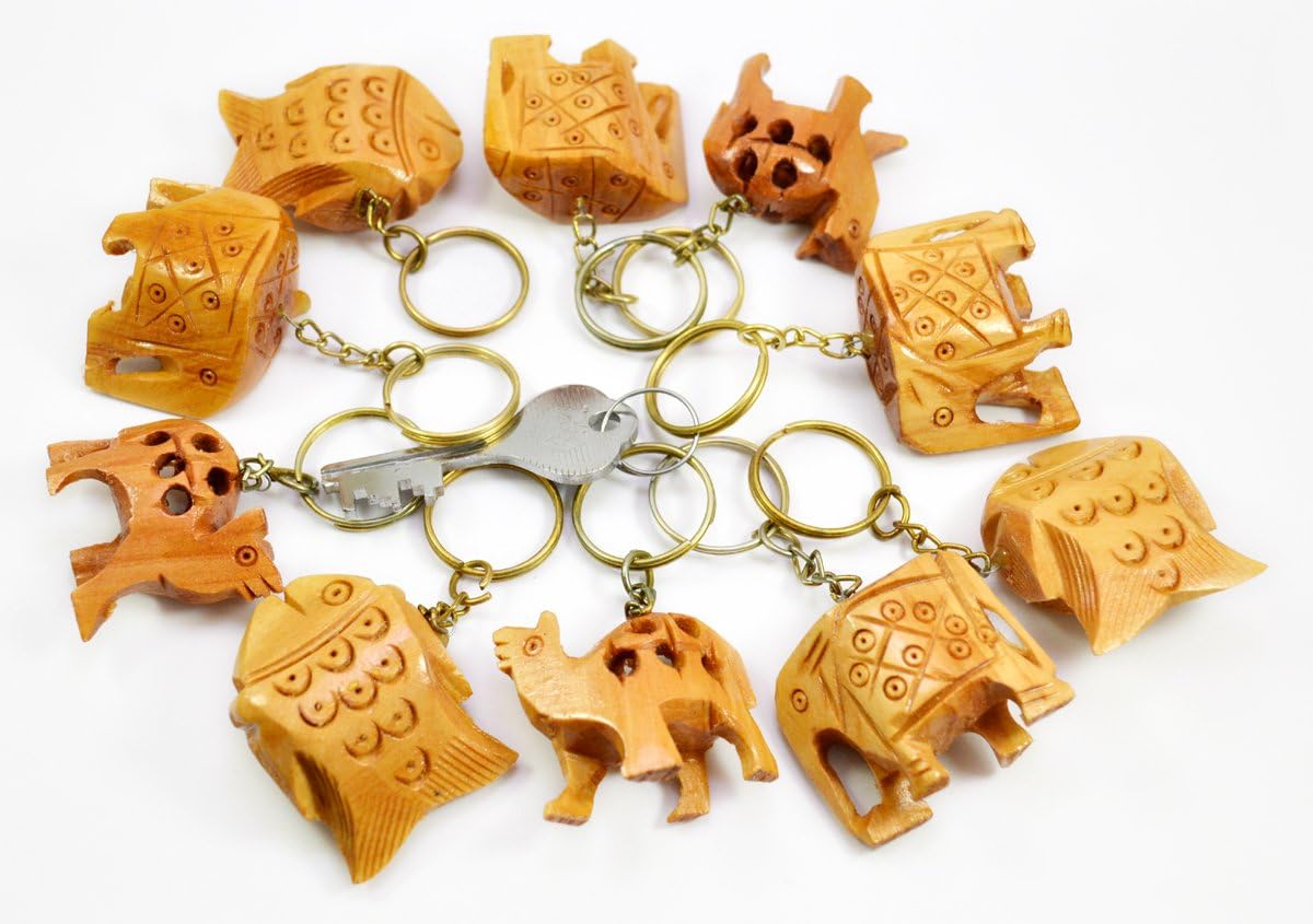 A Set of 10 Hand Carved Wooden Key Ring,keychain,wood Key Holder Keychain