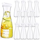 12 Packs Plastic Carafe with Lids 34 oz Clear Mimosa Juice Containers Acrylic Beverage Carafe Pitcher Drink Containers for Fridge Outdoor Iced Tea Powdered Juice Milk Coffee Party Mimosa Bar
