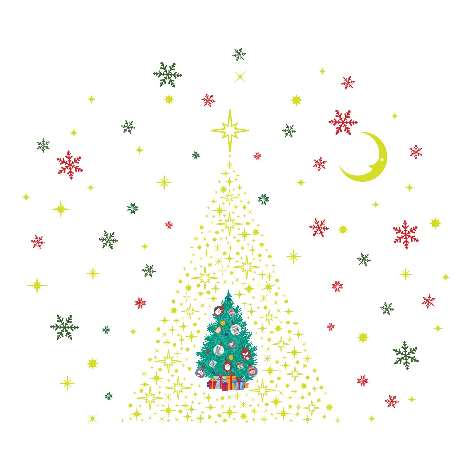 WALPLUS Removable Christmas Wall Decals – Mixed Festive Stickers for Holiday Home Decor, Reusable Vinyl Art for Living Room, Nursery