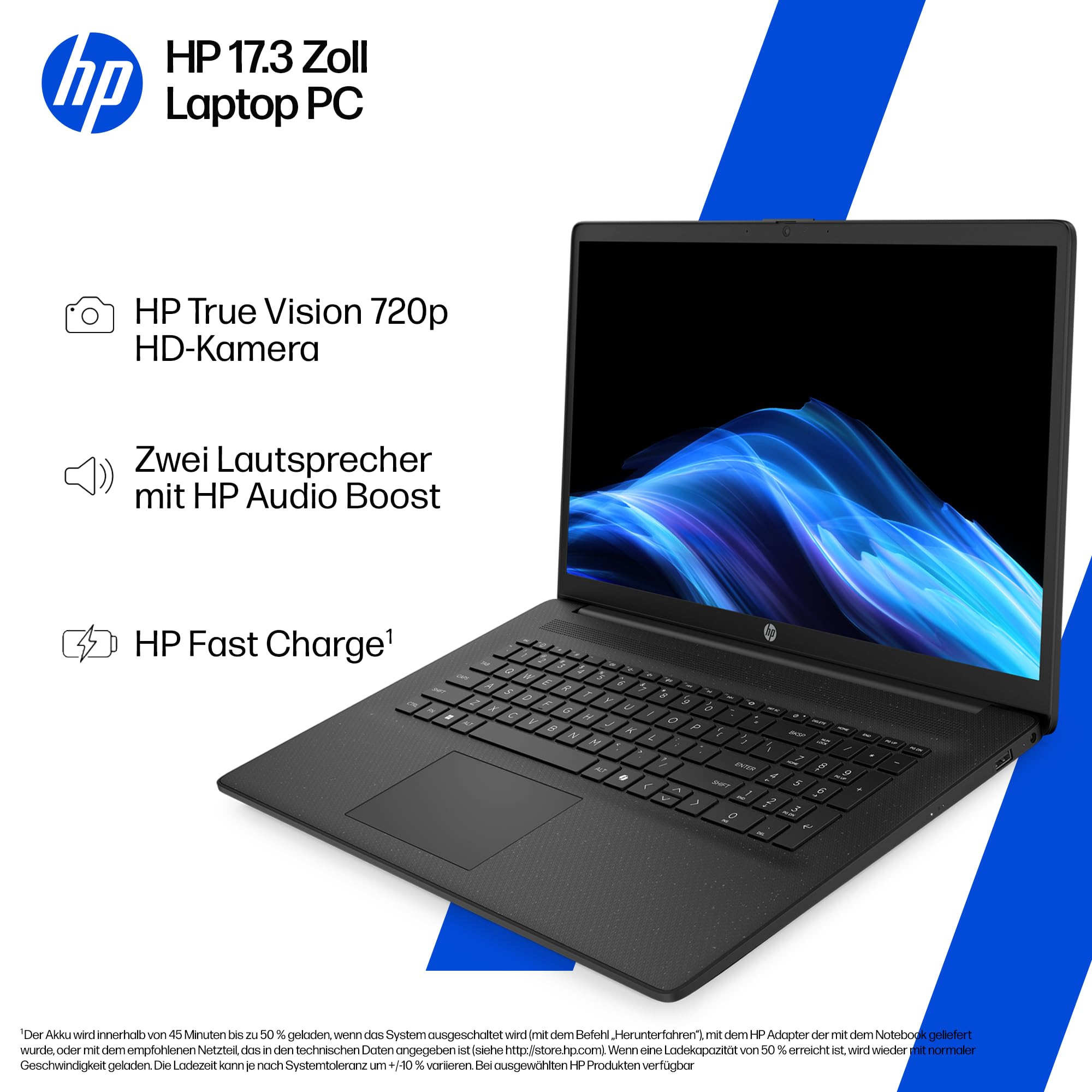 HP Laptop mit 17,3" FHD Display, AMD Ryzen 5 7520U, 8 GB DDR5 RAM, 512 GB SSD, AMD Radeon-Grafik, Windows 11, QWERTZ, Schwarz inkl. 25 GB Dropbox-Speicher für 12 Monate 2