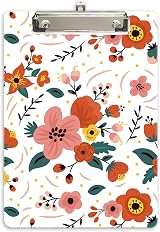 Hnogri A4 Clipboard Red Flowers Low Profile Clip High-Gloss PP Plastic