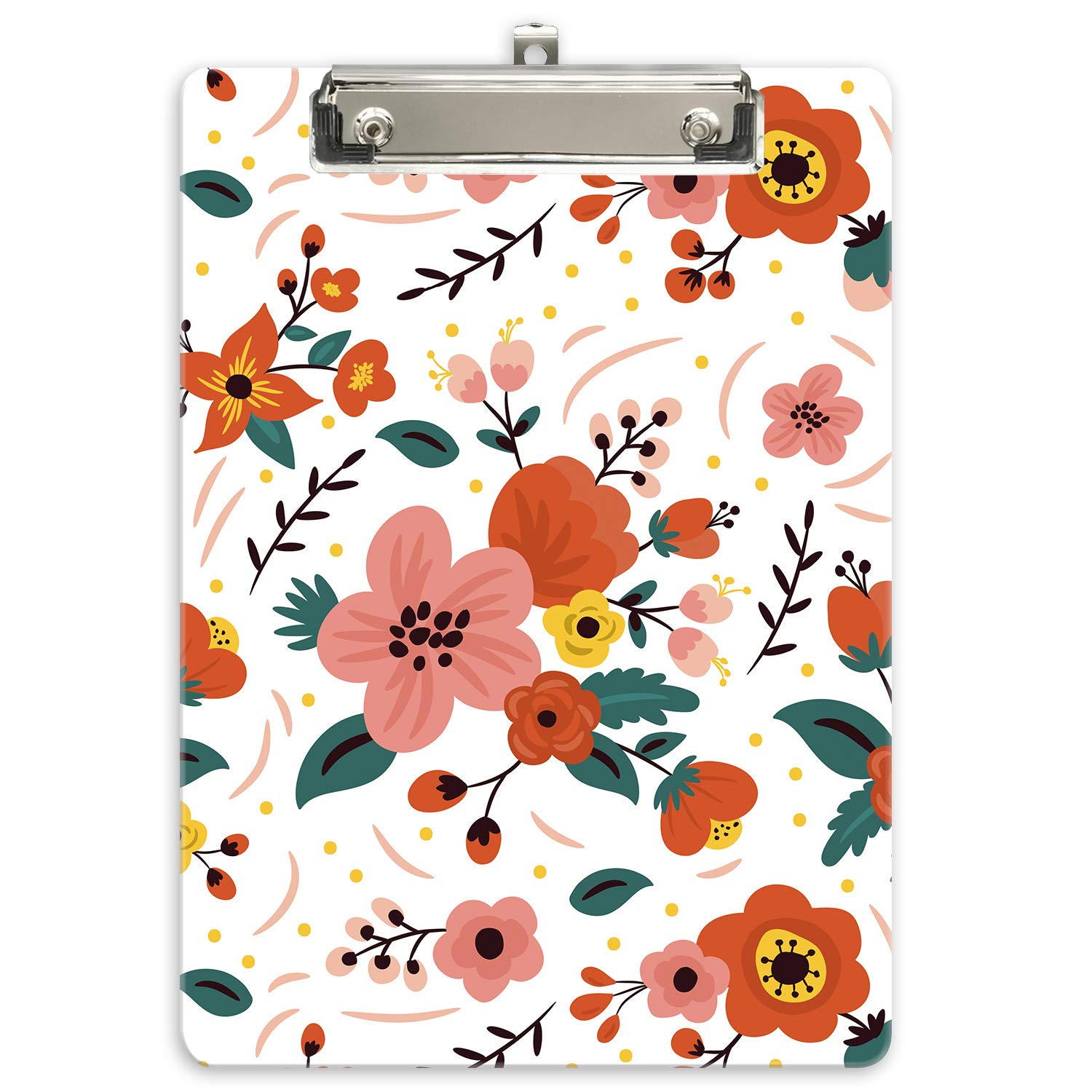 Hnogri Plastic Clipboard A4, Fashion Design A4 Letter Size Clipboards & Forms Holders for Office Supplies Lawyers,School Students and Kids, Low Profile Clip Cute Clipboard Folder, Red Flowers — image 1