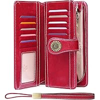 Billetera Bolsillos Cremallera Cartera Mujer FuninCrea Con Pulsera - Tarjetero Largo 18.5cm 2 Bolsillos Cremallera Piel Sintética Cartera Muñeca Mujer