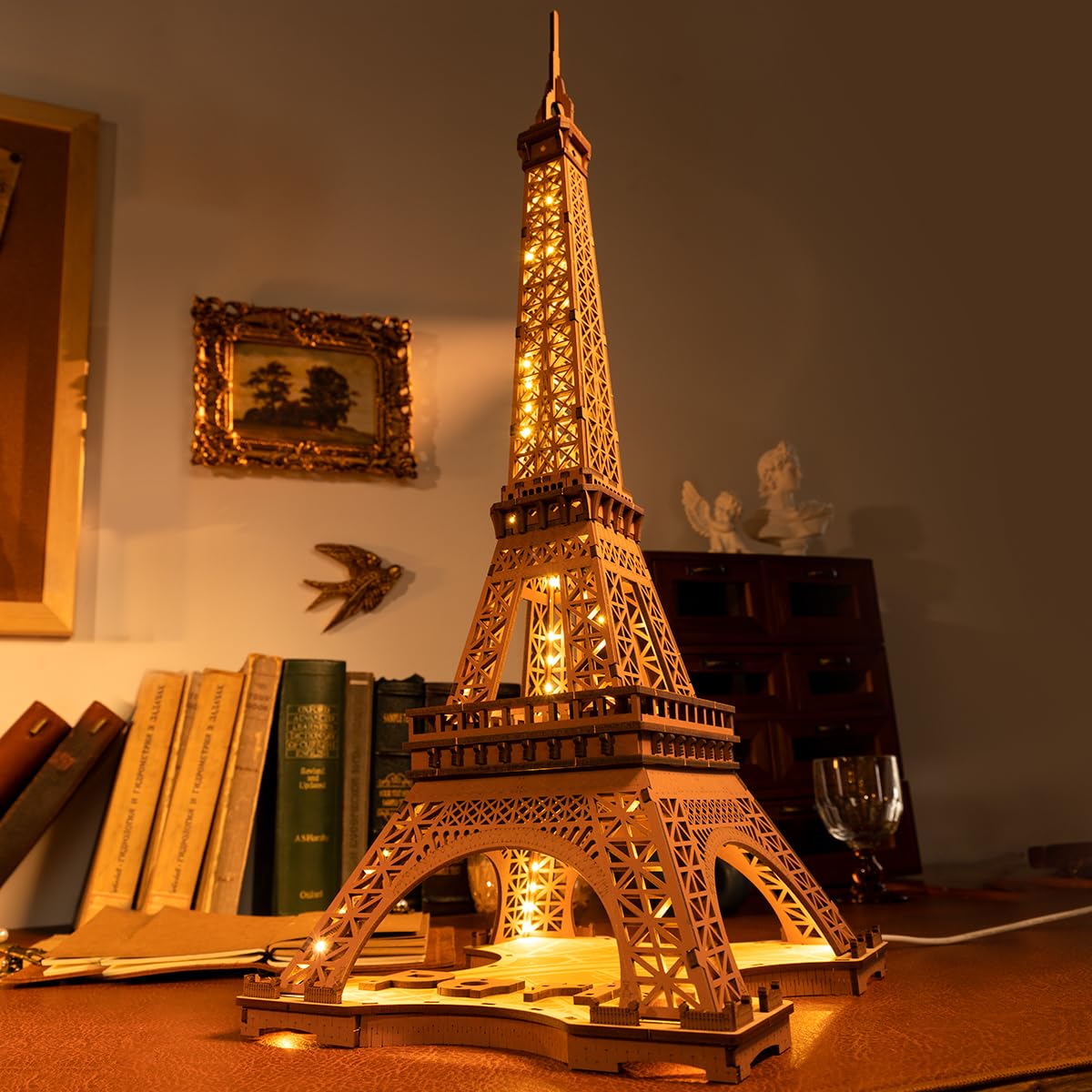 Rolife Model Kits Eiffel Tower - 3D Puzzle Paris Night Light Show Wooden Puzzles for Adults and Teens, Construction Kits Toy Building Sets Home Desk Decoration Gifts