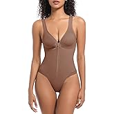Atbuty Shapewear Bodysuit Tummy Control Zip Front Brief Short Torso Deep V U Plunge Body Suit
