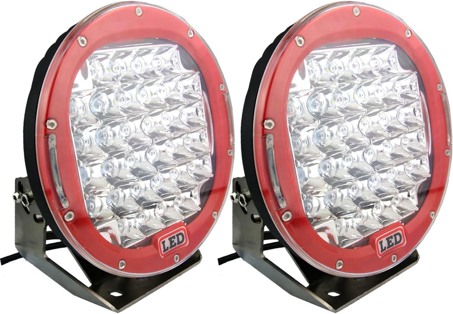 Northpole Light LED Light Bar, 2X 9Inch Round Off-Road Lights 96W Cree Spot LED Work Light Driving Fog Light with Mounting Bracket for Off-Road, Truck, Car, ATV, SUV, Jeeps (Red)