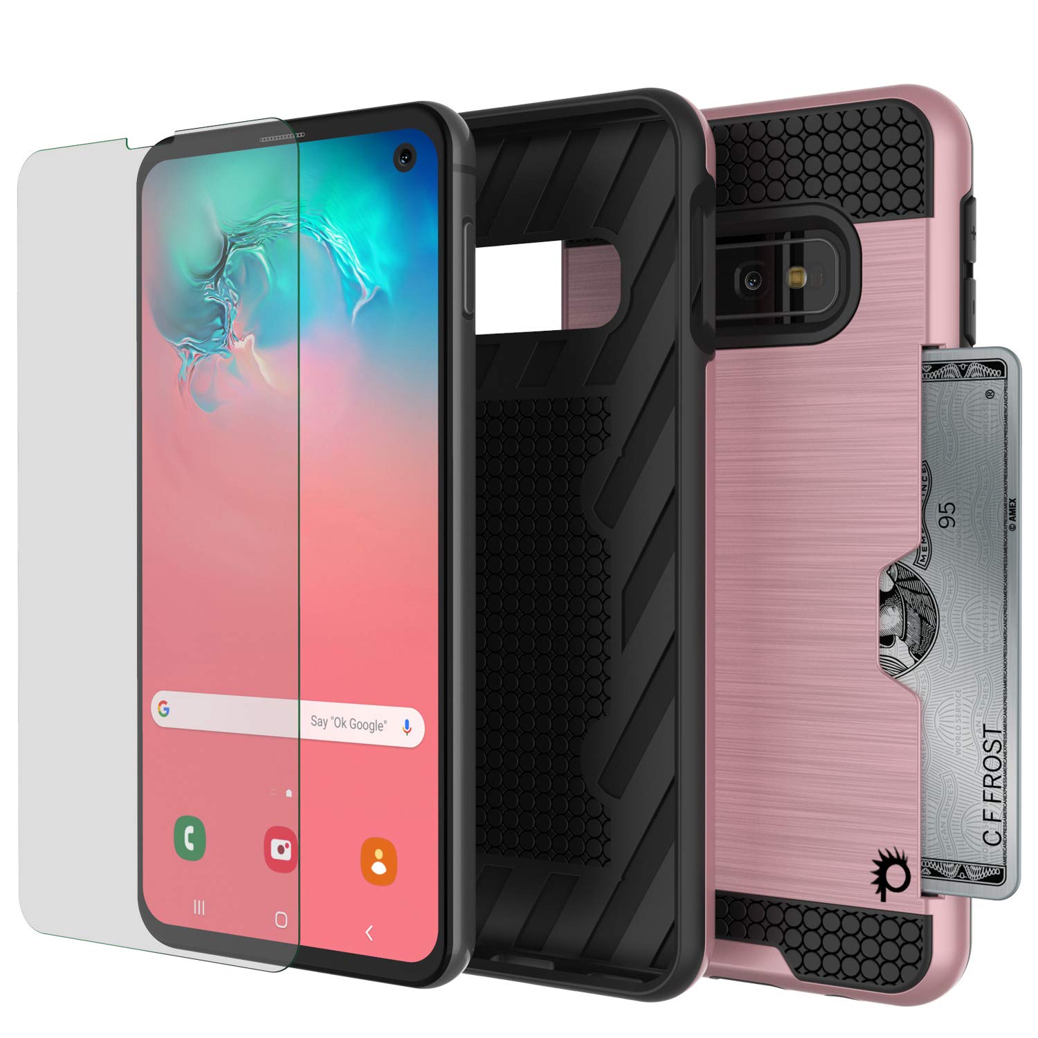 PunkCase S10e Case [Slot Series] [Slim Fit] Dual-Layer Armor Cover w/Integrated Anti-Shock System, Credit Card Slot & PUNKSHIELD Screen Protector Compatible W/Samsung Galaxy S10e [Rose Gold]