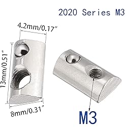 2020 Series M3 T Slot Half Round Nuts Roll-in