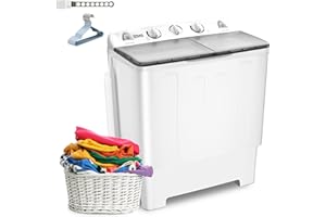 Erivess 32 lbs Compact Mini Twin Tub Washing Machine with Drying Rack&10 Hangers, 20 lbs Washer Mini Compact Laundry Machine and 12 lbs Spinner, Convenient and Efficient for Dorms, Apartment