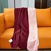 Ahinahwap Waterproof Blanket for Bed Couch Sofa, Reversible & Reusable Cat, Dog Blanket Waterproof Washable, Small Water Resistant Blankets, Leakproof (40"x60", Burgundy/Rose Pink)