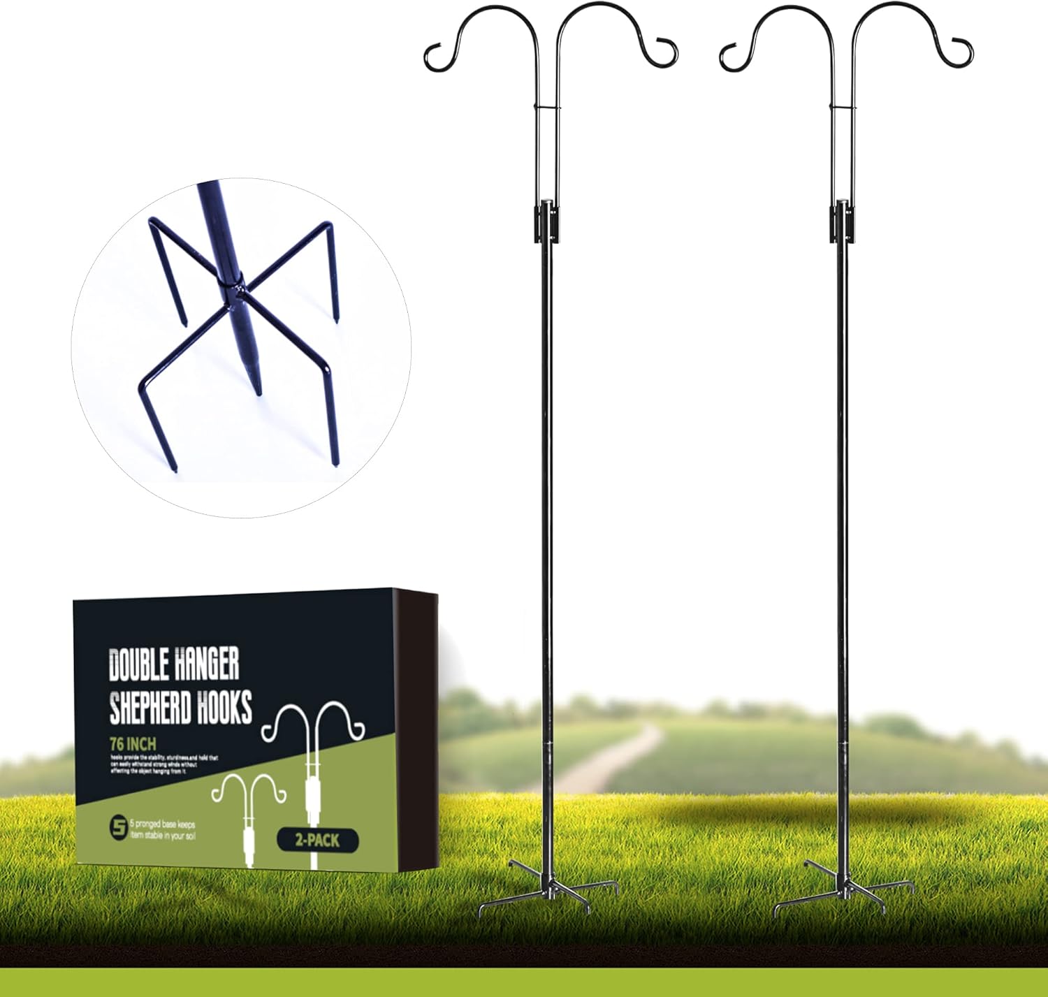 XDW-GIFTS Double-Shepherd-Hooks for Bird-Feeder Lantern Plant-Hook Garden-Stake - 76 Inch 2 Pack Plant Stand Hanger for Outdoor Flower Basket Bird Feeder Hanger Weddings Décor