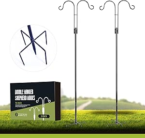 XDW-GIFTS Double-Shepherd-Hooks for Bird-Feeder Lantern Plant-Hook Garden-Stake - 76 Inch 2 Pack Plant Stand Hanger for Outdoor Flower Basket Bird Feeder Hanger Weddings Décor