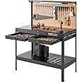 VEVOR Workbench, A3 Steel Workbenches for Garage max 1500W, Heavy Duty Work Bench with 220lbs Load Capacity, Hardwood Workbench with 1.5m Cable 4xAC outlets 2xUSB Ports
