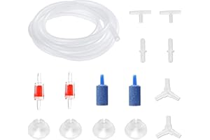 DEKAGO Aquarium Air Pump Accessories Kit with 80 Inch Standard Clear Airline Tubing, Air Stones, Check Valves, Suction Cups and Connectors for Fish Tank