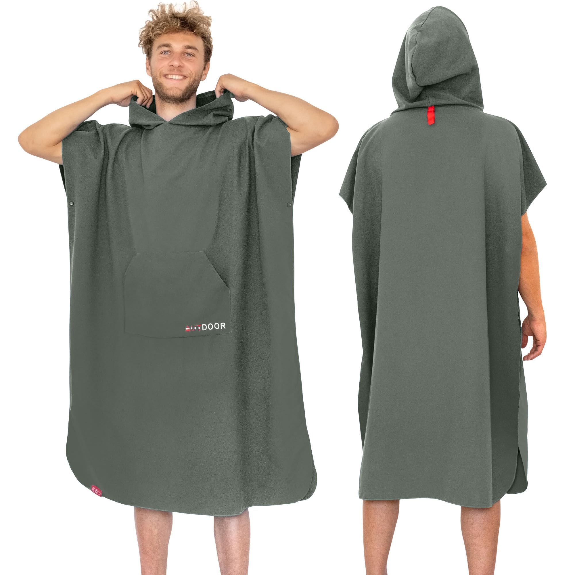 AUTDOOR® Microfibre Bath Poncho for Men and Women, Sustainable Made from 100% Recycled PET Bottles, Towel as Changing Aid for Beach and Water Sports, Quick-Drying and Compact (Large, Green)