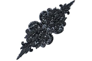 G-RUI DIY Luxury Beaded Embroidery lace Appliques for Wedding Dresses Rhinestone lace Applique Patches Embroidery lace parches ropa (11 * 31cm) (Black)