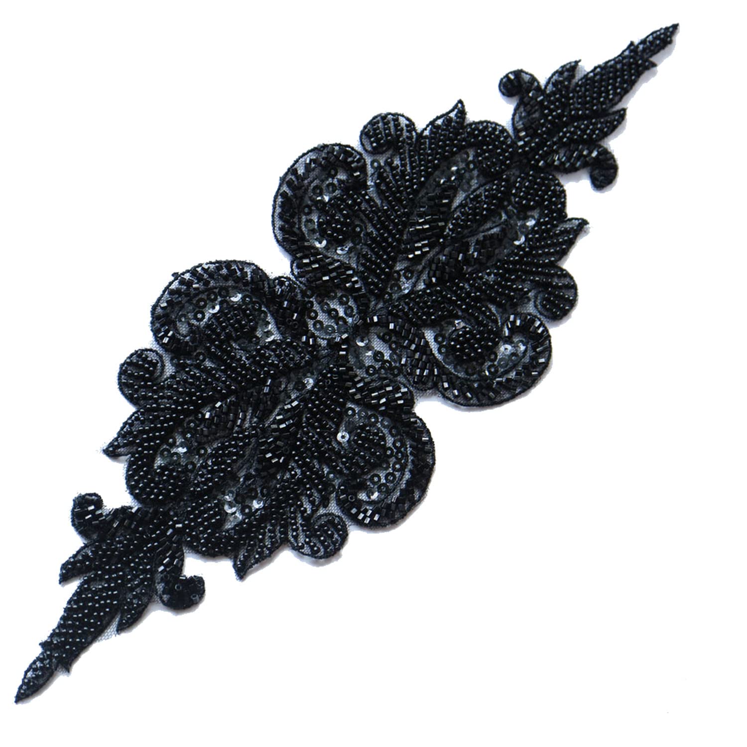 G-RUI DIY Luxury Beaded Embroidery lace Appliques for Wedding Dresses Rhinestone lace Applique Patches Embroidery lace parches ropa (11 * 31cm Black)