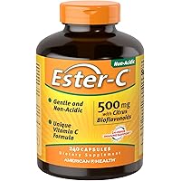 American Health Ester-C with Citrus Bioflavonoids Capsules - Gentle On Stomach, Non-Acidic Vitamin C - Non-GMO, 500 mg…