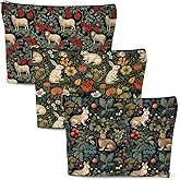 3pcs Vintage Forest Rabbit Sheep Animal Lovers Cosmetic Bags for Women Makeup Bag, Travel Toiletry Bag Make up Bag Organizer with Zipper, Easter Birthday Gifts for Women Girls Friends Mom Nurse