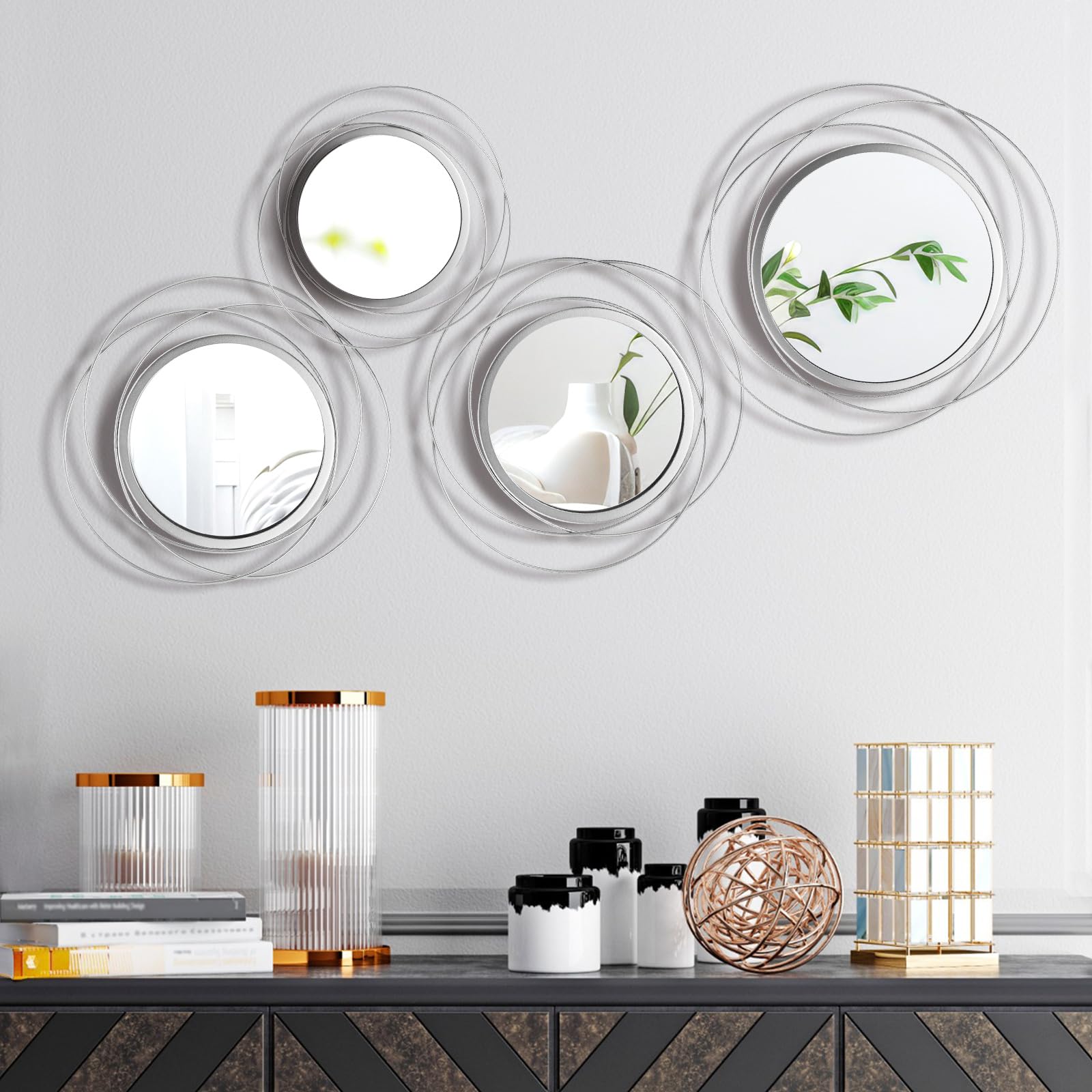 Hicarer 4 Pcs Decorative Wall Mirror Round Modern