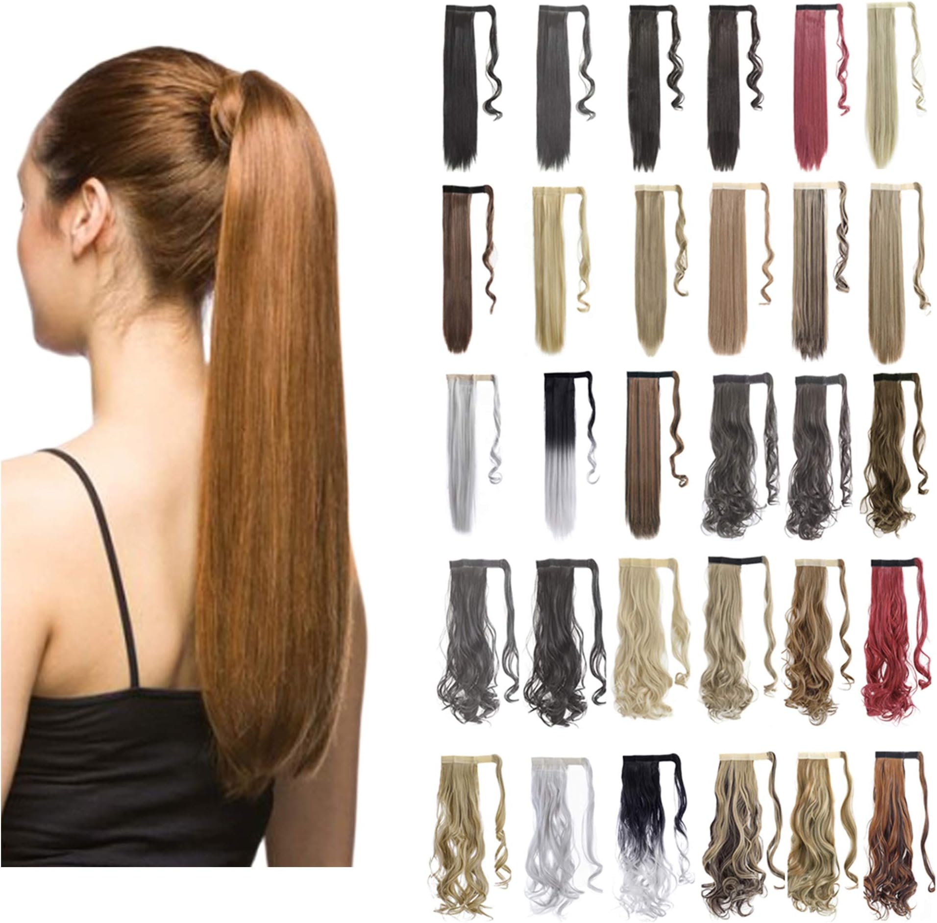 Ponytail Extension Wrap Around 18" 24" Synthetic Drawstring Hair Piece Clip in Hair extensions Ash Blonde