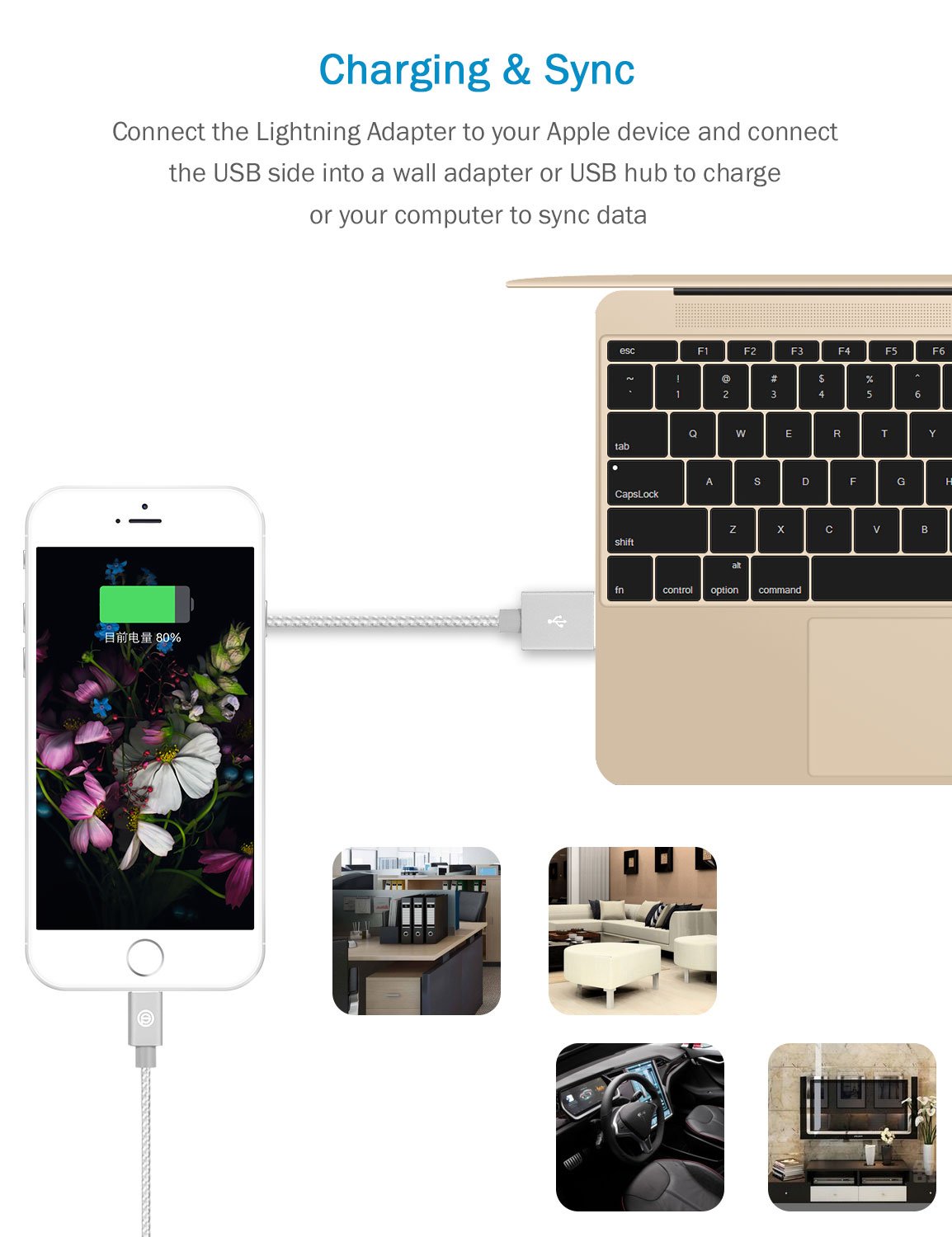 Apple MFi Certified- OPSO Nylon Braided USB Charging Cable/Cord with Lightning Connector for iPhone 7 6s 6 Plus 5s 5,iPad Pro mini iPod 1M / 3.3 ft - Silver