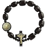 Catholica Shop - Catholic Religious Wear Elasticated Saint Benedict Bracelet Wooden Beads Decade Rosary Stretchable Bracelet for Men and Women