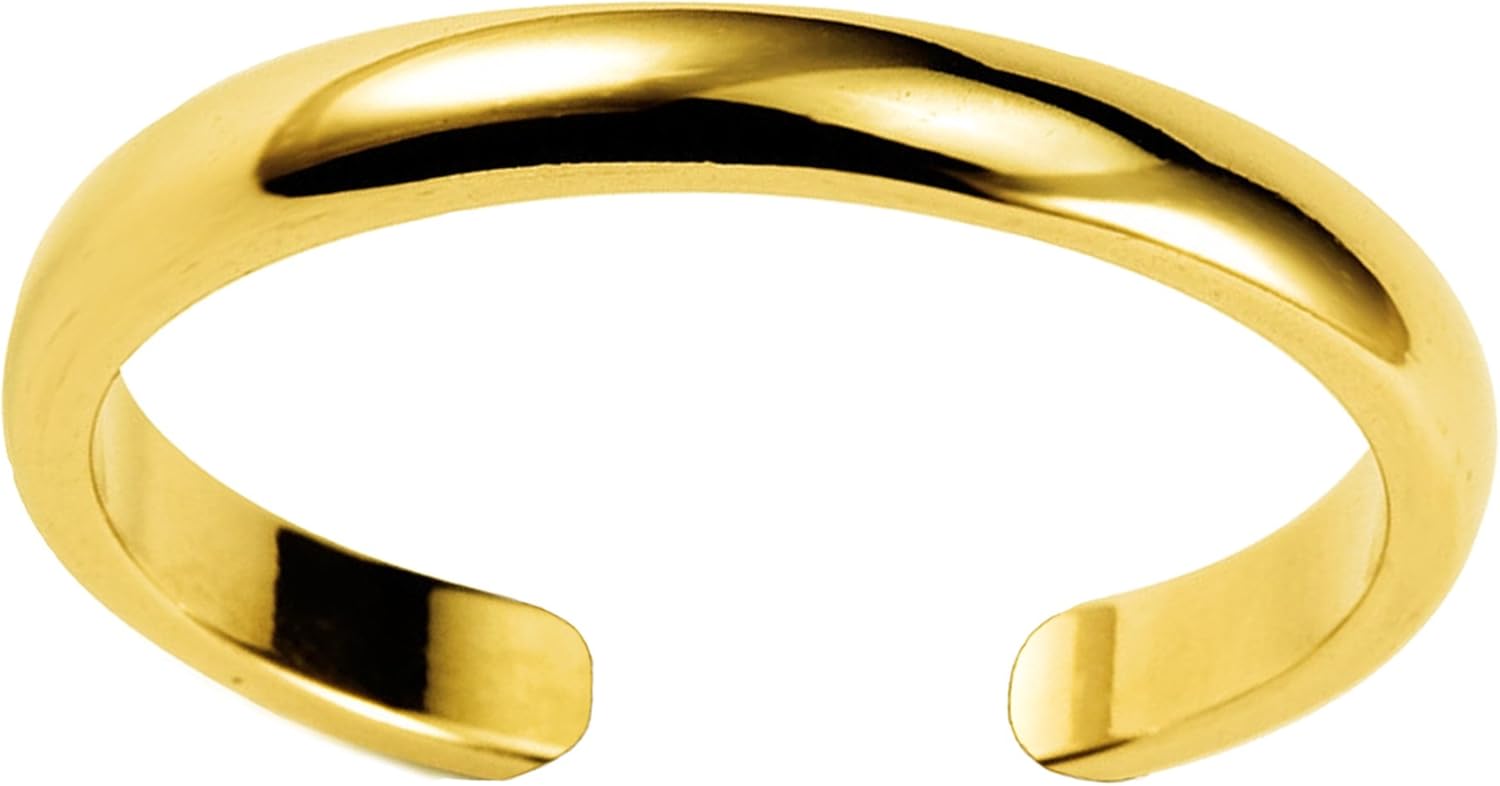 14K Yellow Gold Shiny Cuff Style Adjustable Toe Ring 3mm