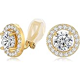 Cubic Zirconia Crystal Clip On Stud Earrings Hypoallergenic Round Non Pierced Earrings for Women