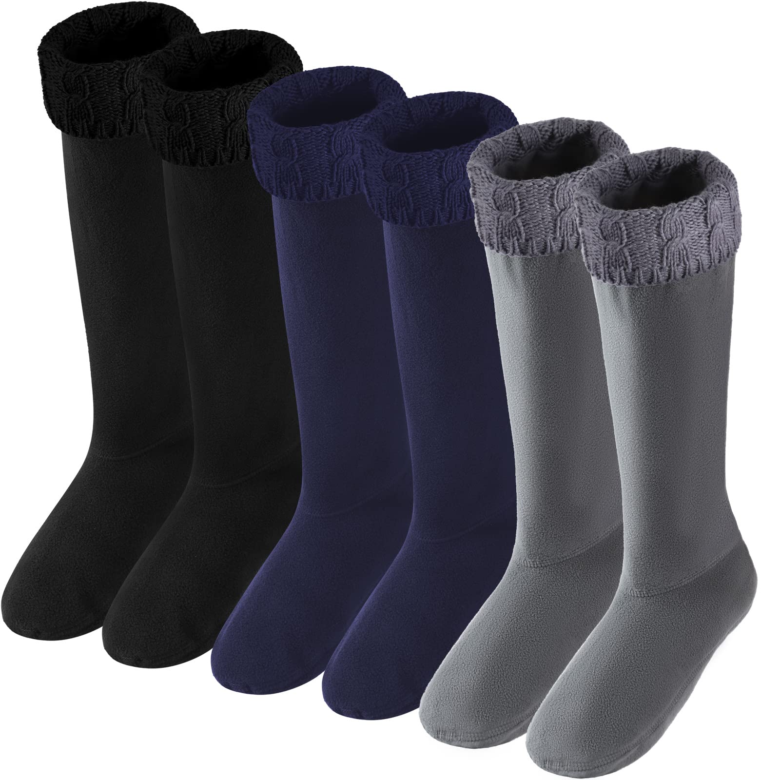 Photo 1 of ***2 Pairs *** Zhanmai 2 Pairs Rain Boot Socks Fleece Boot-liner with Knitted Cuff Long Thermal Fleece Socks for Rain Boots (Grey, Navy Blue)