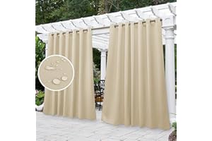 HOMEIDEAS 2 Panels Beige Outdoor Curtains for Patio Waterproof Extra Wide, 100 X 96 Inch Blackout Outdoor Curtains, Thermal Insulated Outdoor Patio Curtains for Porch/Pergola/Arbor/Pool/Yard
