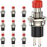 DIYhz Momentary Push Button Switch, 1A 250VAC SPST Mini Pushbutton Switches Normally Open(NO) Red Cap - 10pcs