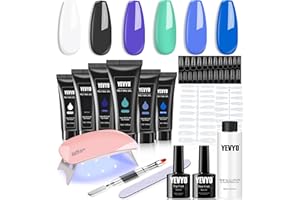YEVYO Poly Gel Nail Kit, 6 Poly Nail gel Colors With Nail Lamp, Nail Extension Kit With Slip Solution Top Base Coat Builder Nails Art Tools For Beginners Gift for Christmas