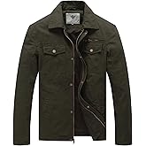 WenVen Men's Casual Canvas Cotton Military Lapel Jacket