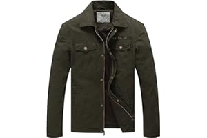 WenVen Men's Casual Canvas Cotton Military Lapel Jacket