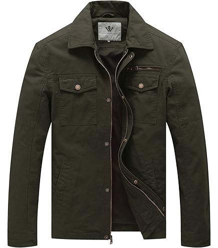 Kwoki Men's Military Jackets Zip Front Multi Pockets Stand Collar