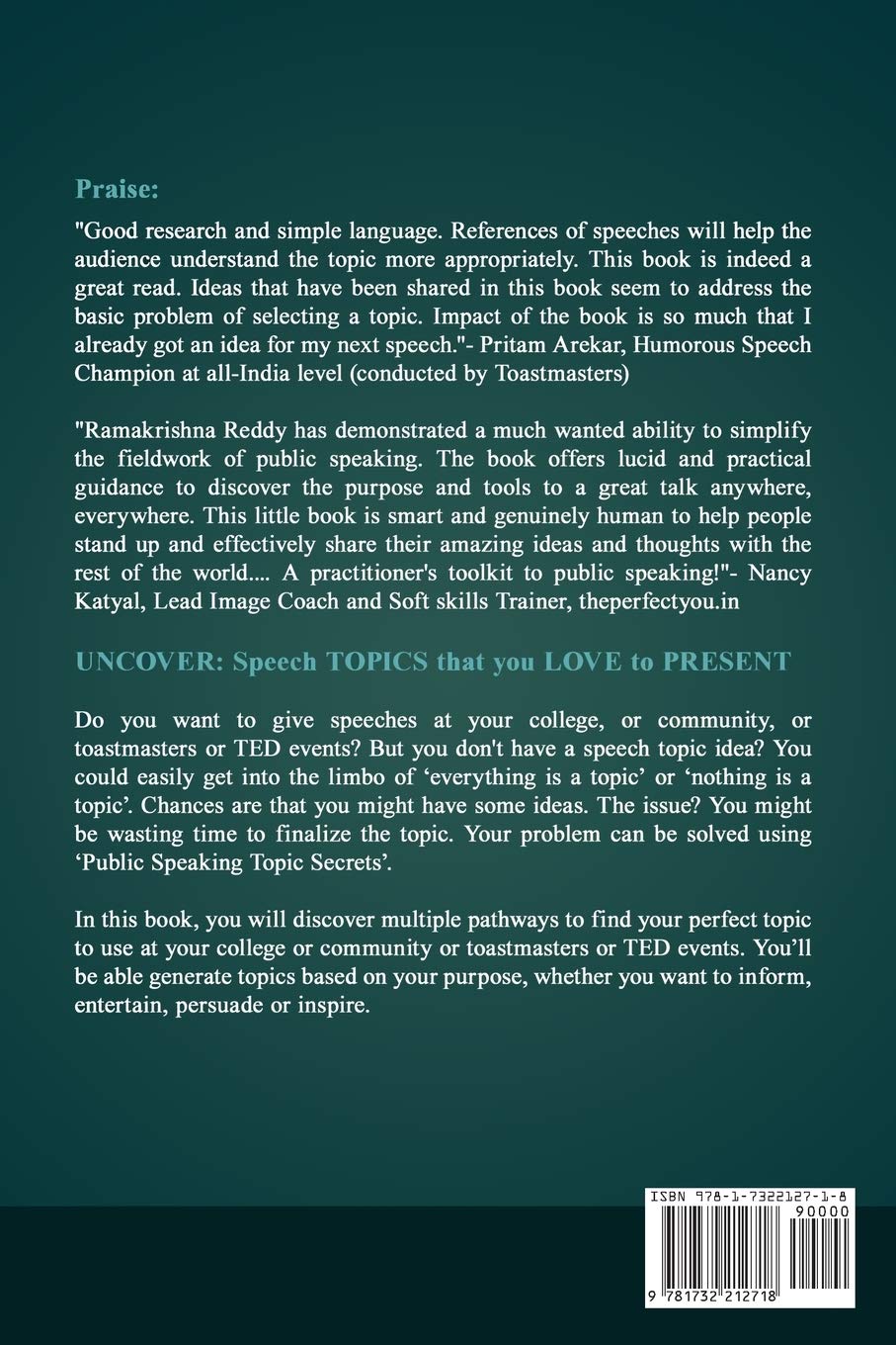 Public Speaking Topic Secrets For College Community Toastmasters And Ted Talks Reddy Ramakrishna 9781732212718 Amazon Com Books